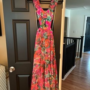 PATBO
PRINTED CHIFFON CUTOUT LONG DRESS